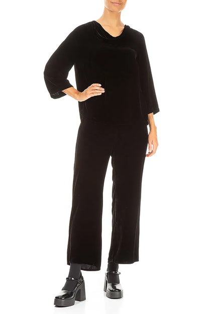 Cowl Neck Black Silk Velvet Blouse 4