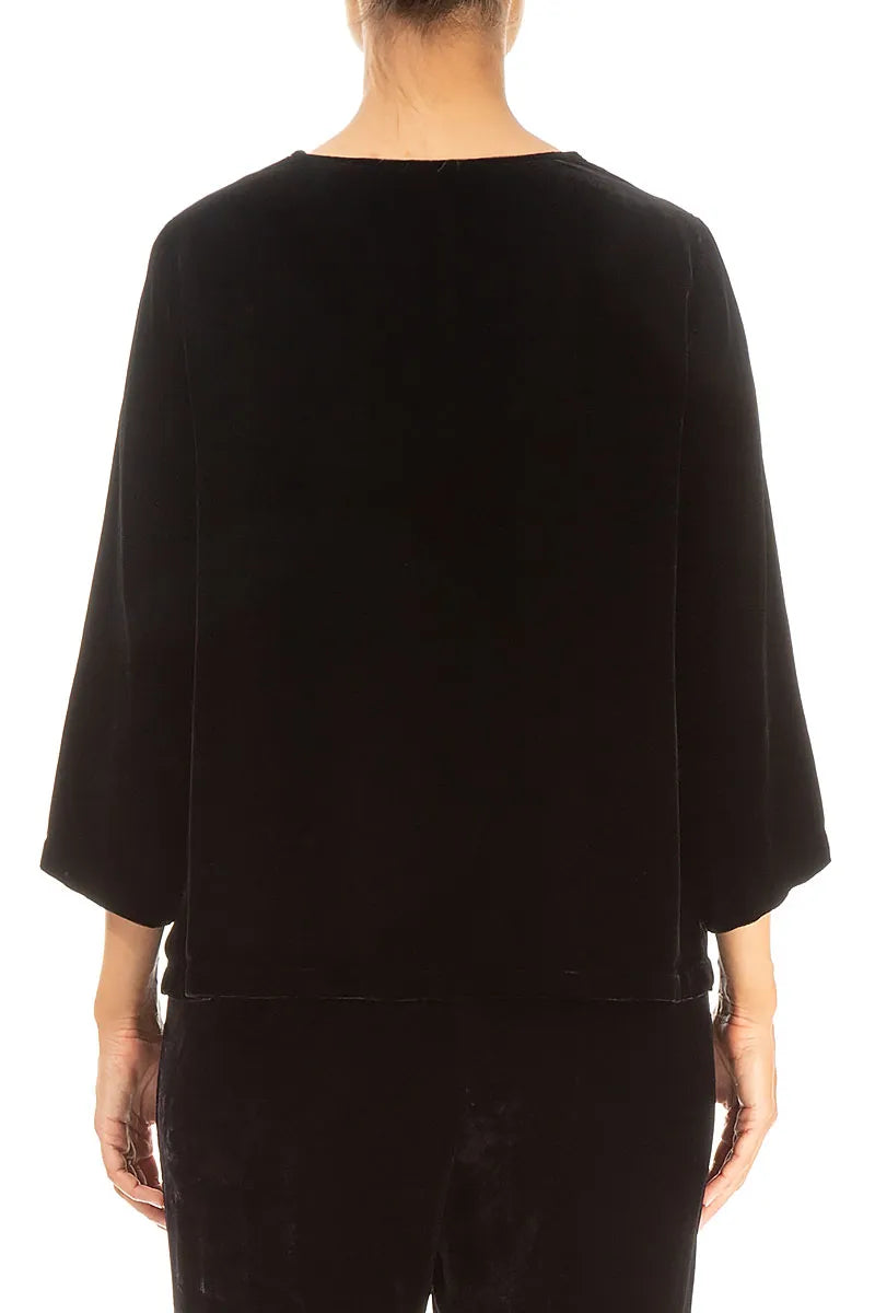 Cowl Neck Black Silk Velvet Blouse 2