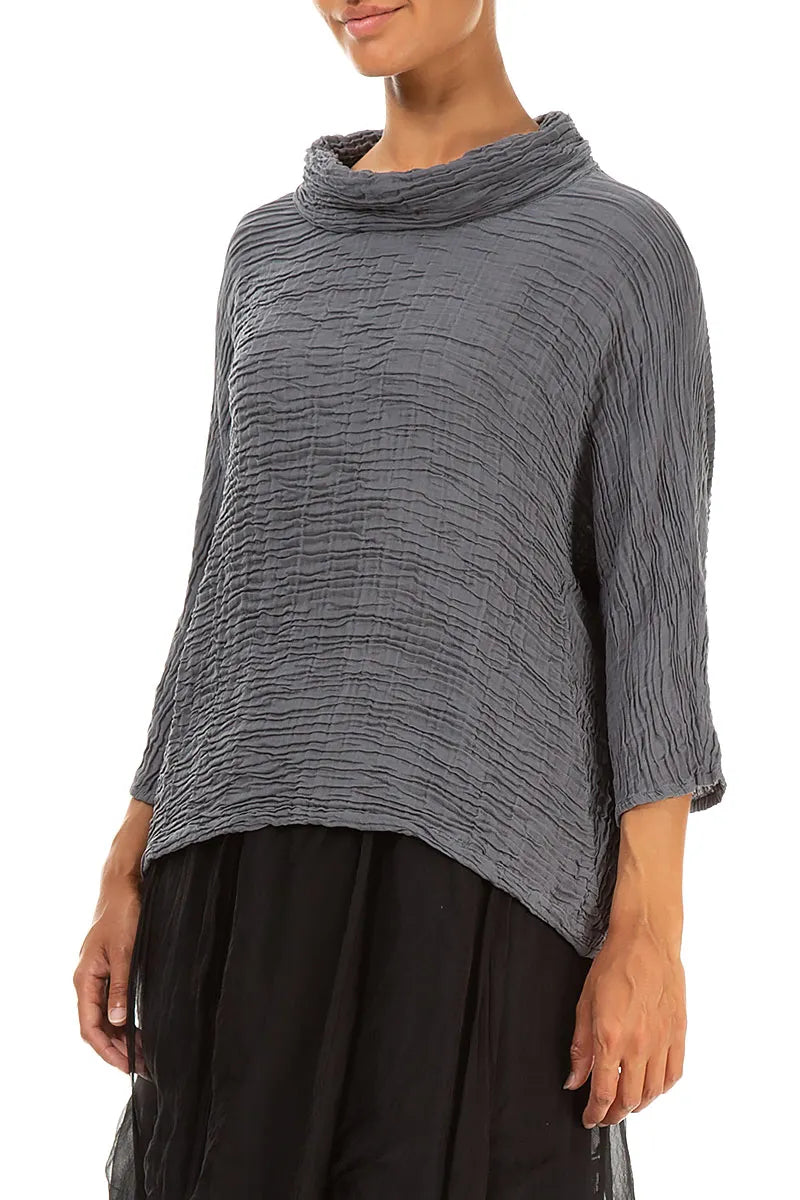 Cowl Neck Black Silver Plissé Silk Blouse 3