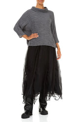 Cowl Neck Black Silver Plissé Silk Blouse 4