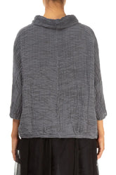 Cowl Neck Black Silver Plissé Silk Blouse 2