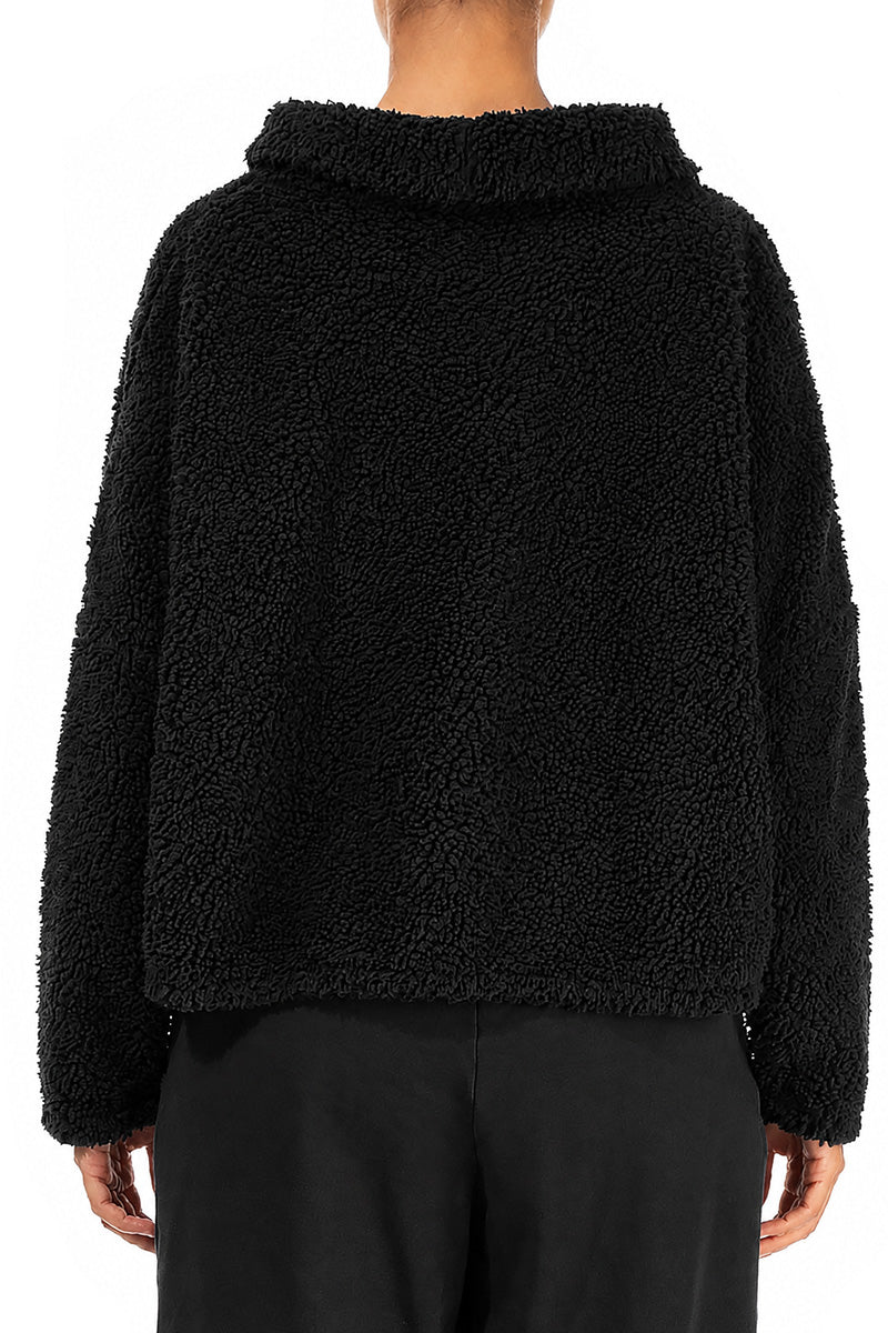 Cowl Neck Black Teddy Cotton Jumper