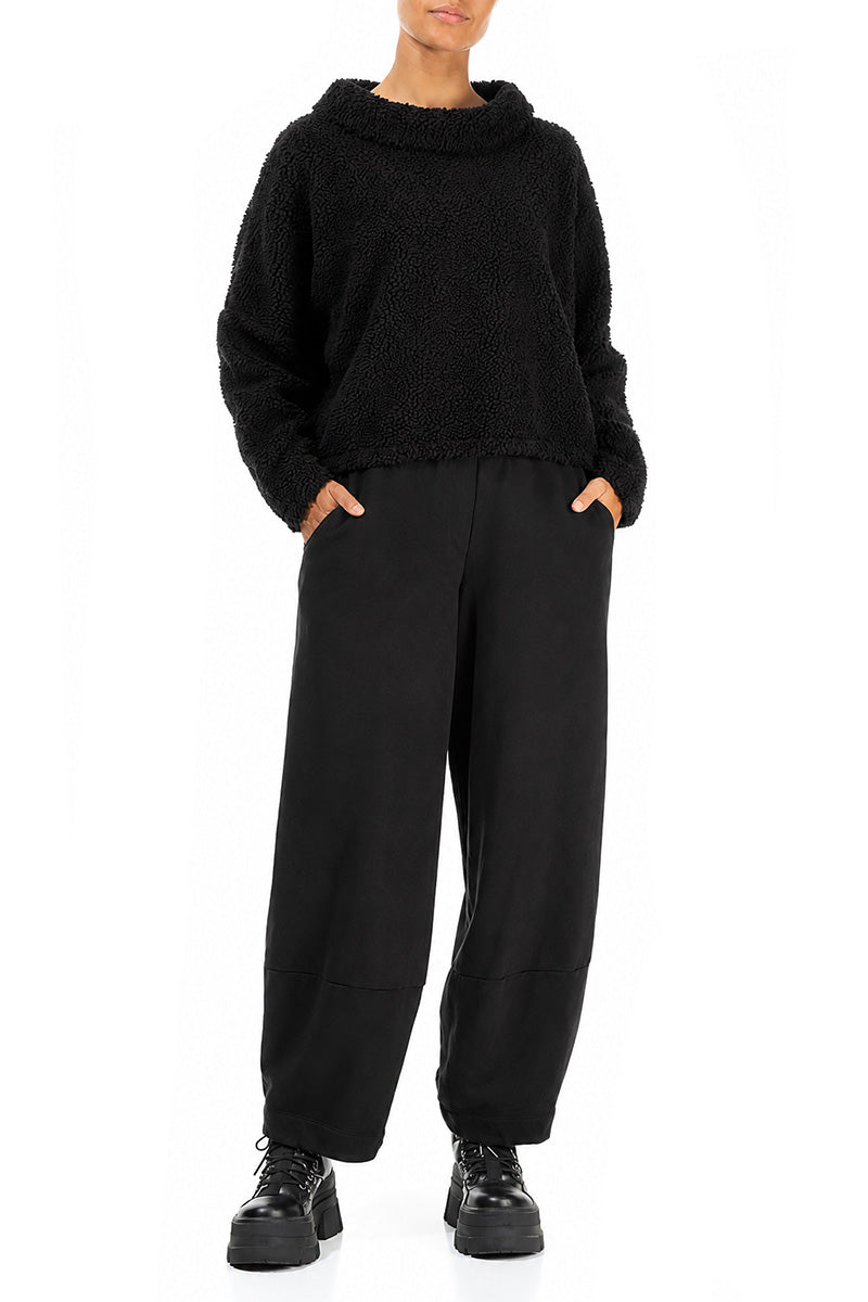 Cowl Neck Black Teddy Cotton Jumper