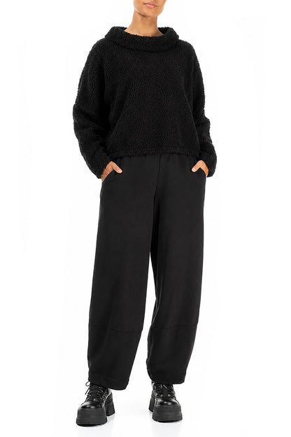 Cowl Neck Black Teddy Cotton Jumper