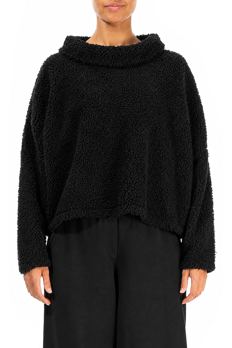 Cowl Neck Black Teddy Cotton Jumper