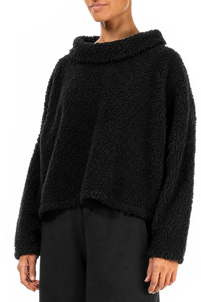 Cowl Neck Black Teddy Cotton Jumper