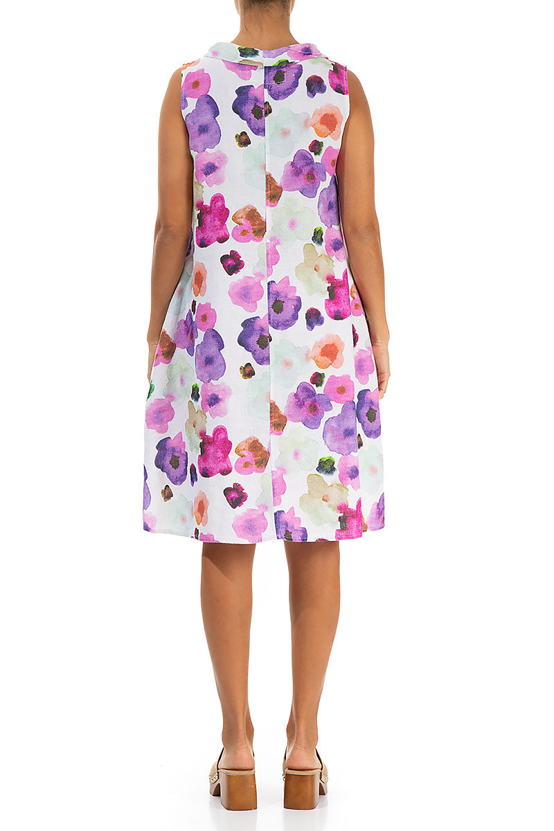 Cowl Neck Blossom Linen Midi Dress