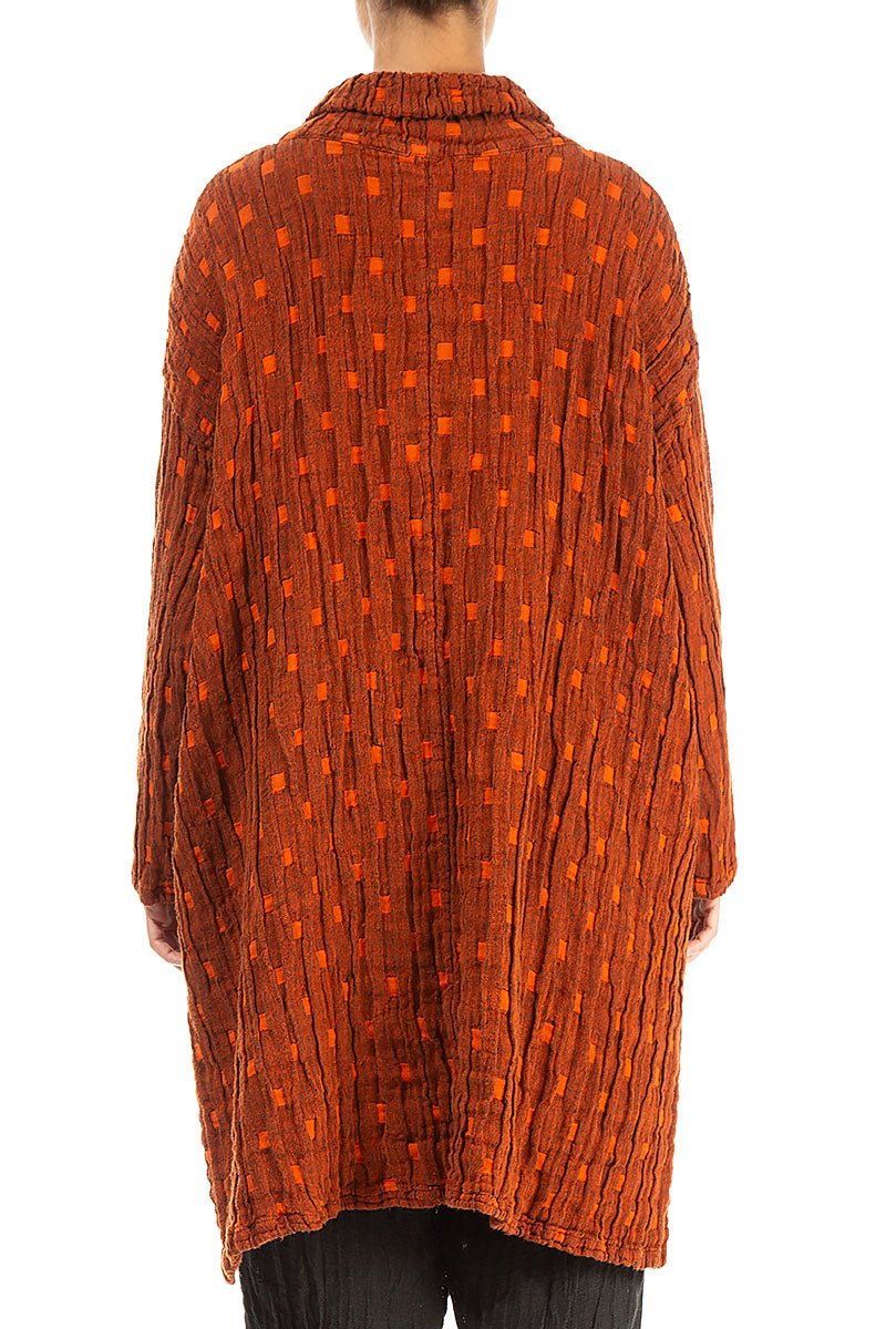 Cowl Neck Burnt Orange Textured Linen Tunic