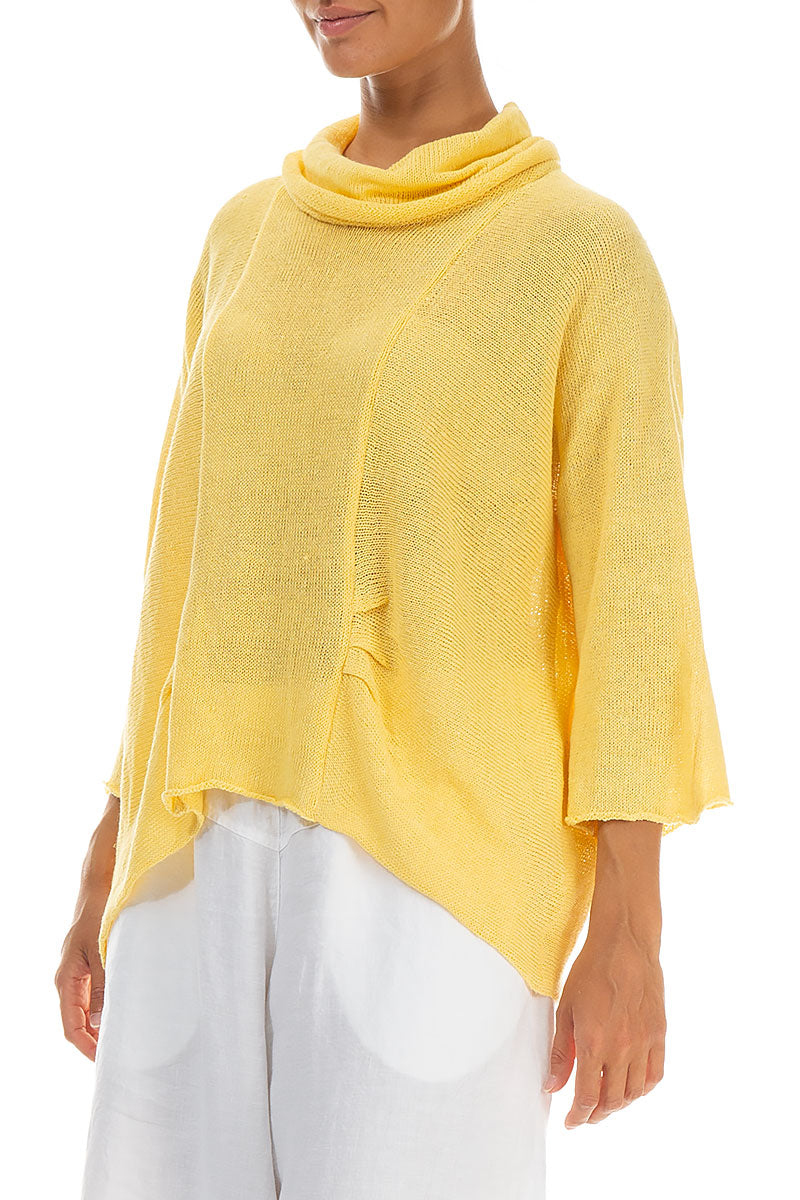 Cowl Neck Butter Yellow Linen Knit Blouse 3
