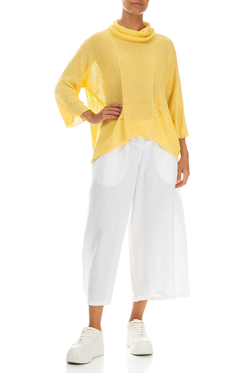 Cowl Neck Butter Yellow Linen Knit Blouse 4