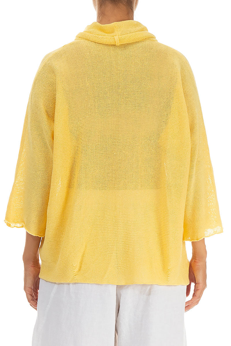 Cowl Neck Butter Yellow Linen Knit Blouse 2