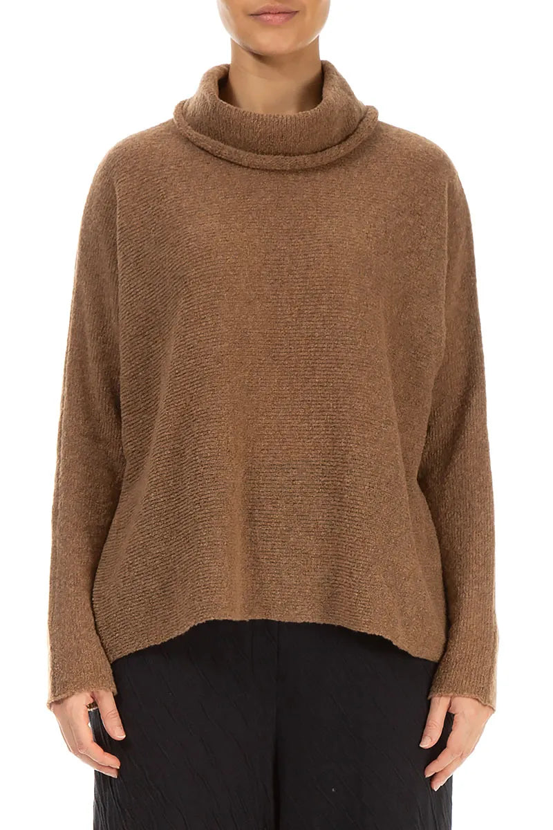 Cowl Neck Caramel Wool Sweater 1