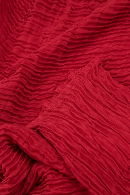 Cowl Neck Cherry Red Plissé Silk Blouse 5