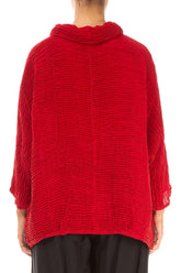 Cowl Neck Cherry Red Plissé Silk Blouse 2