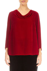 Cowl Neck Cherry Red Silk Velvet Blouse 1
