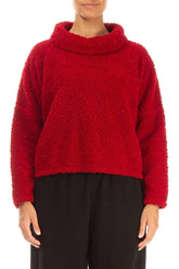 Cowl Neck Cherry Red Teddy Cotton Jumper 1