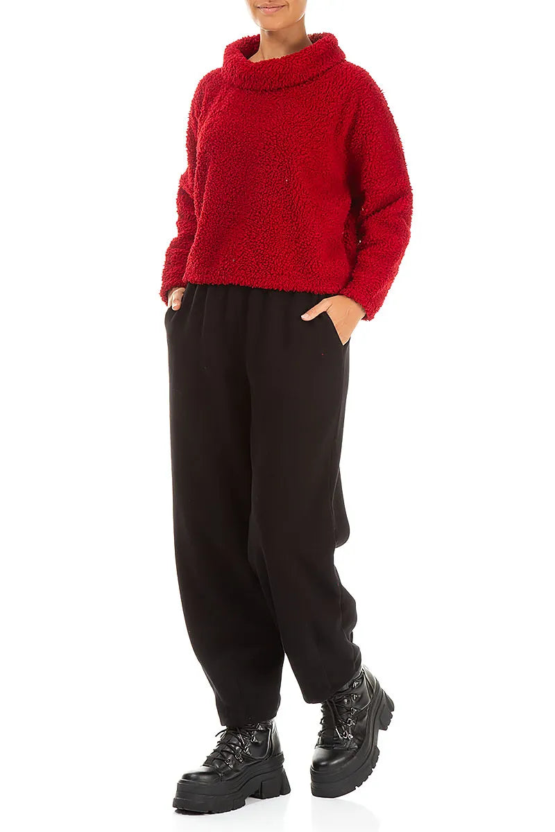 Cowl Neck Cherry Red Teddy Cotton Jumper 4