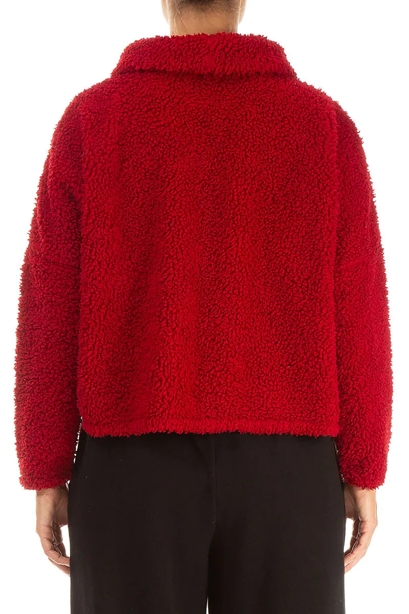 Cowl Neck Cherry Red Teddy Cotton Jumper 2