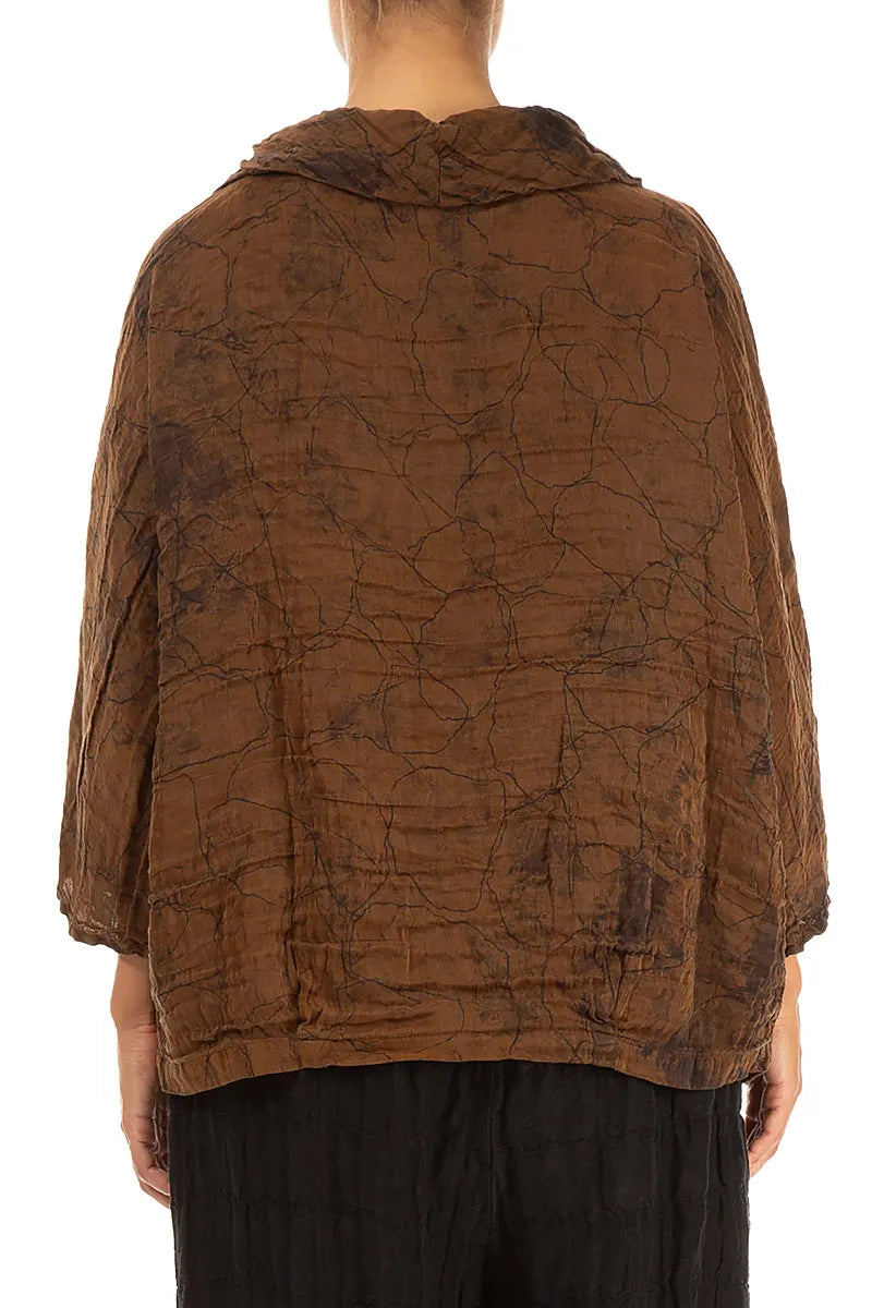 Cowl Neck Crinkled Aged Copper Marble Silk Blouse 2