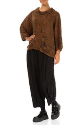 Cowl Neck Crinkled Aged Copper Marble Silk Blouse 4