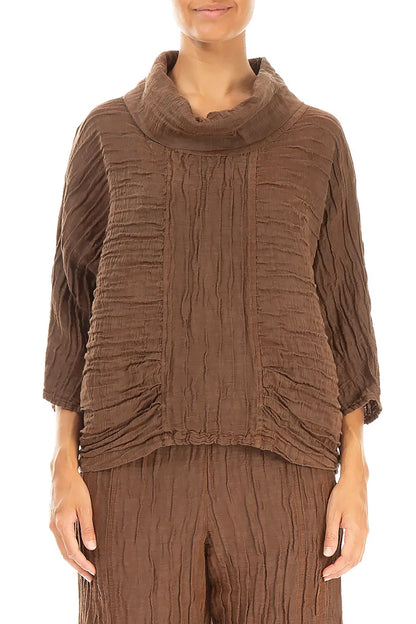 Cowl Neck Crinkled Aged Copper Silk Blouse 1