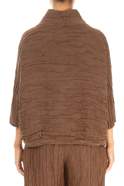 Cowl Neck Crinkled Aged Copper Silk Blouse 2