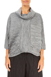 Cowl Neck Crinkled Silver Silk Blouse 1