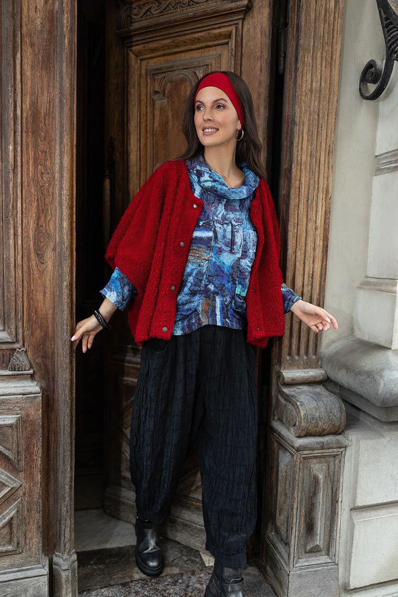 Cowl Neck Crinkled Blue Reverie Silk Blouse 8