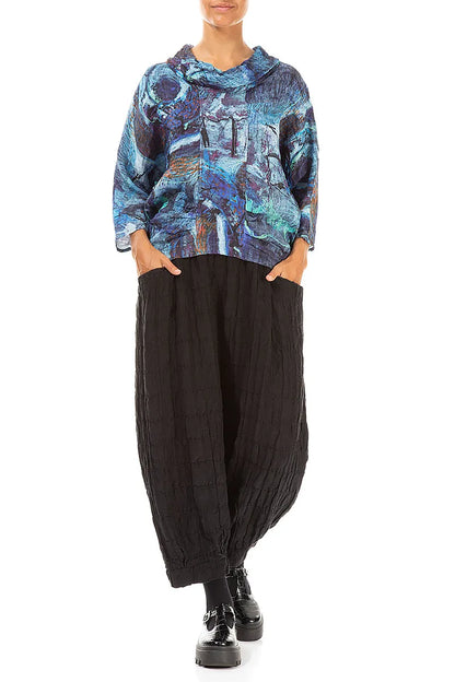 Cowl Neck Crinkled Blue Reverie Silk Blouse 4