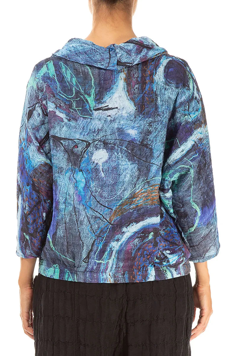 Cowl Neck Crinkled Blue Reverie Silk Blouse 2