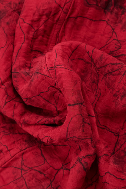 Cowl Neck Crinkled Cherry Red Marble Silk Blouse 5