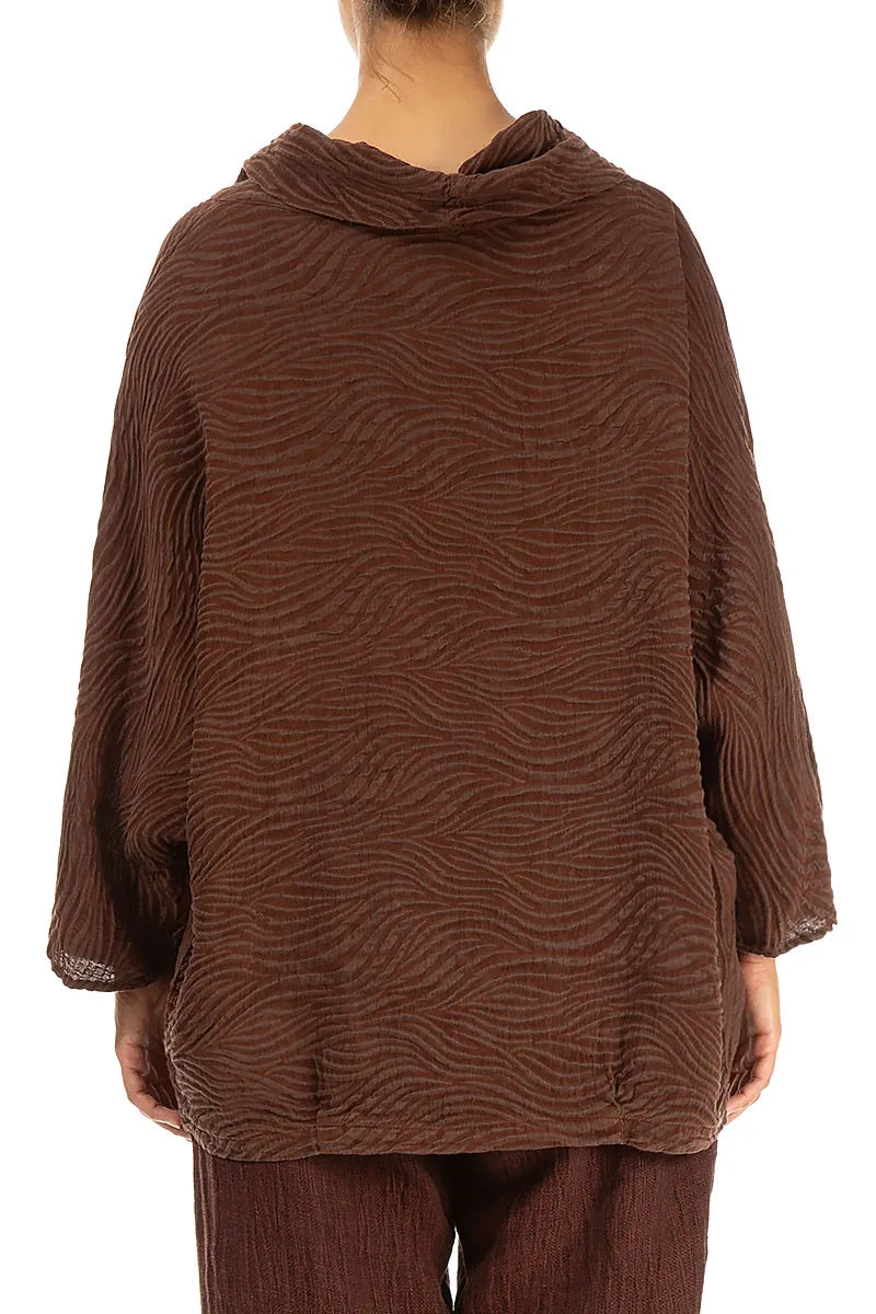 Cowl Neck Crinkled Cinnamon Waves Silk Linen Blouse 2