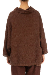 Cowl Neck Crinkled Cinnamon Waves Silk Linen Blouse 2