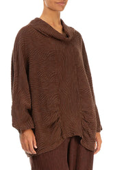 Cowl Neck Crinkled Cinnamon Waves Silk Linen Blouse 3