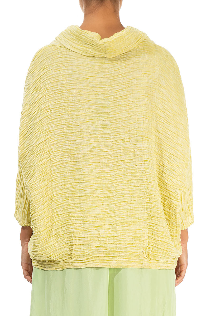 Cowl Neck Crinkled Cyber Lime Silk Blouse
