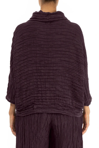 Cowl Neck Crinkled Deep Plum Silk Linen Blouse