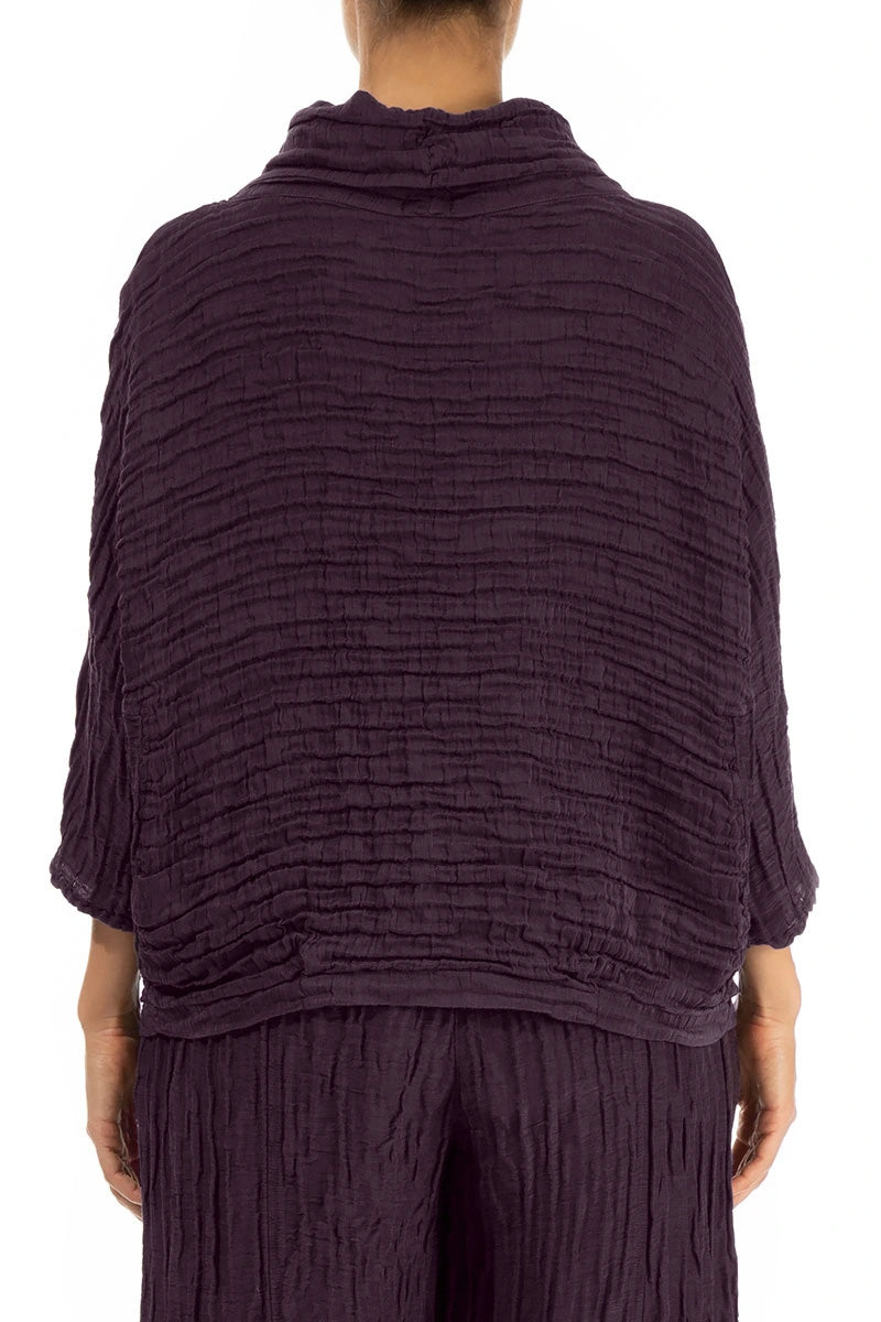 Blouse en soie et Lin Froissé à col bénitier, prune profond