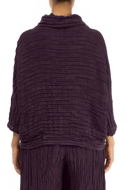 Cowl Neck Crinkled Deep Plum Silk Linen Blouse 2