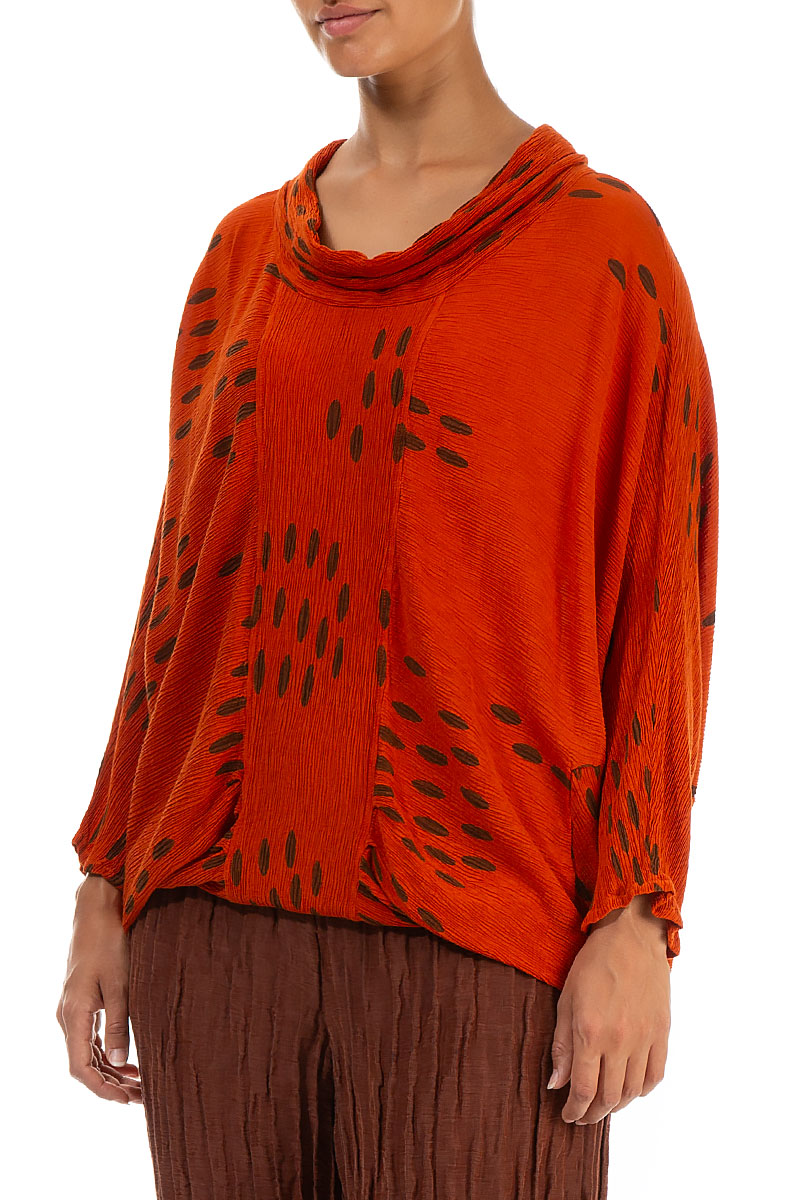 Cowl Neck Crinkled Drops Saffron Silk Viscose Blouse