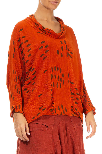 Cowl Neck Crinkled Drops Saffron Silk Viscose Blouse