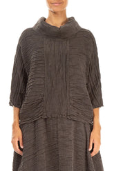 Cowl Neck Crinkled Forest Brown Silk Blouse 1