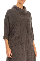 Cowl Neck Crinkled Forest Brown Silk Blouse 3