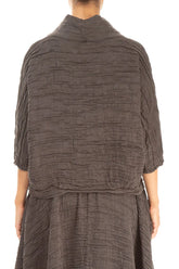Cowl Neck Crinkled Forest Brown Silk Blouse 2