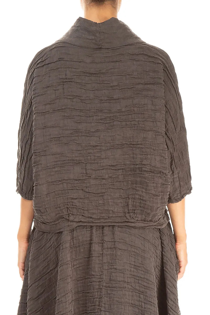 Cowl Neck Crinkled Forest Brown Silk Blouse 2