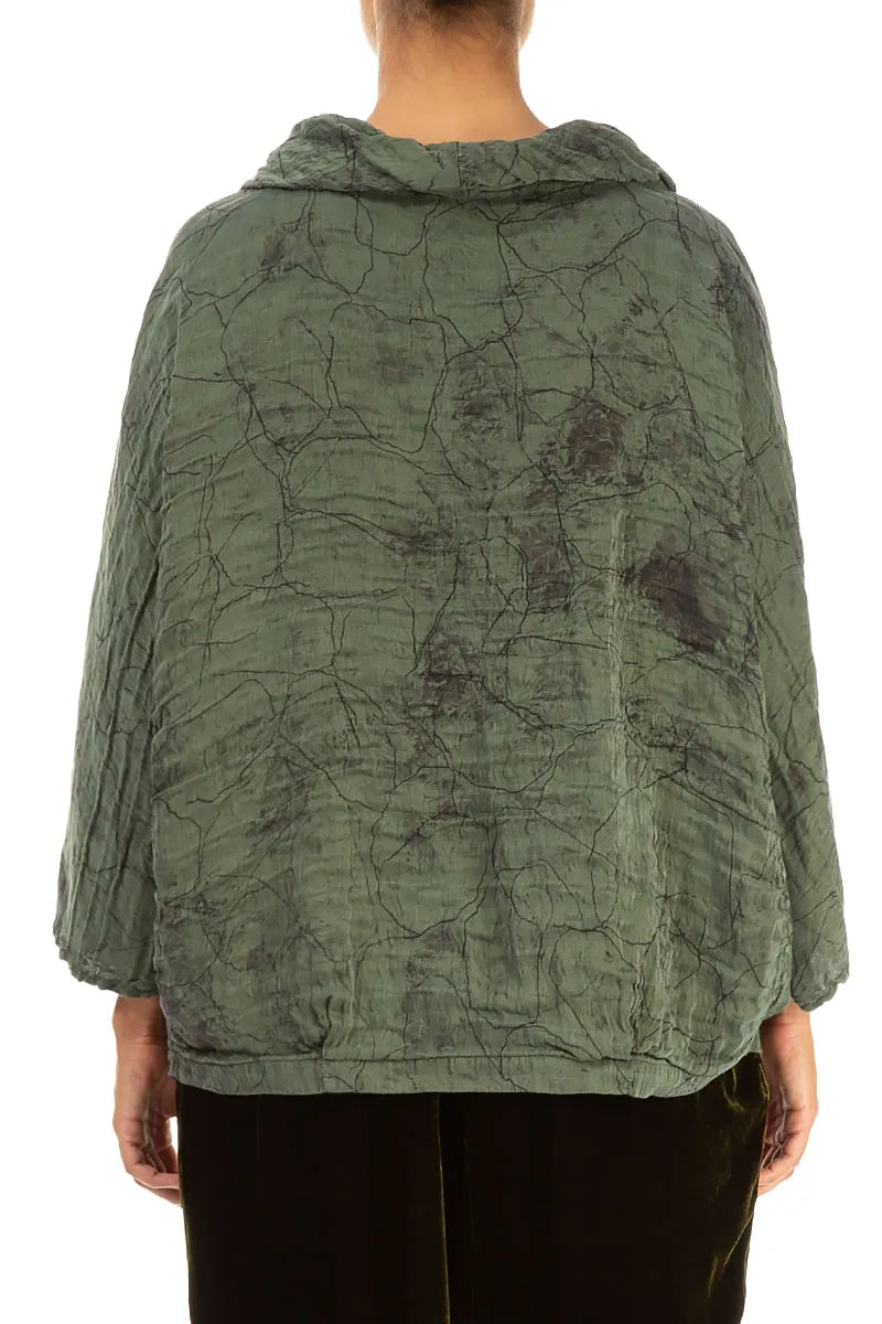 Cowl Neck Crinkled Forest Mist Marble Silk Blouse 2