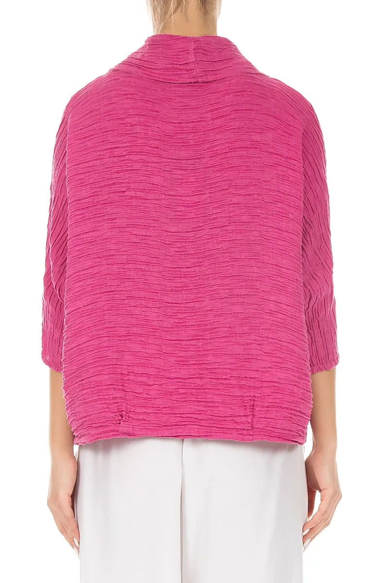 Cowl Neck Crinkled Fuchsia Silk Blouse 2
