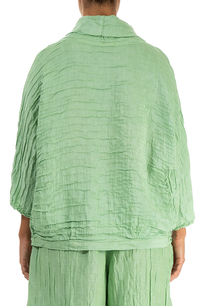 Cowl Neck Crinkled Green Sorbet Silk Blouse