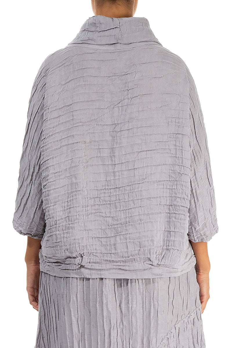 Cowl Neck Crinkled Lilac Grey Silk Blouse