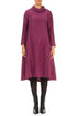 Cowl Neck Crinkled Magenta Silk Linen Dress 1