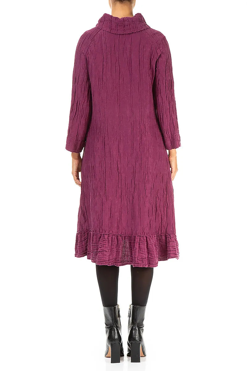 Cowl Neck Crinkled Magenta Silk Linen Dress 2